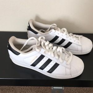 Adidas Superstars Black and White Gold Logo